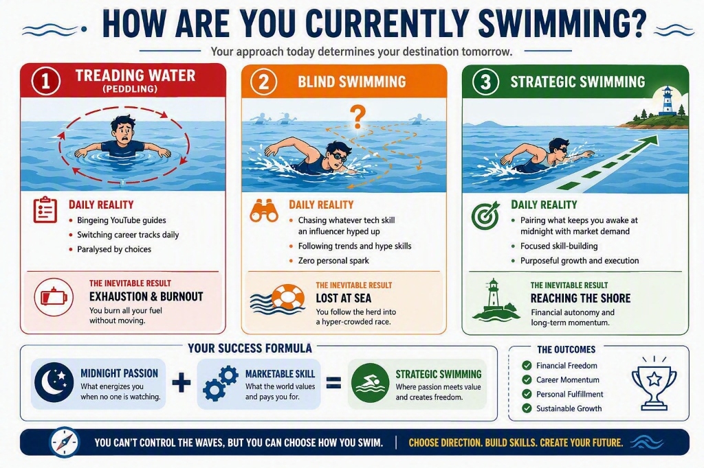 How Are You Currently Swimming? — Treading Water vs. Blind Swimming vs. Strategic Swimming